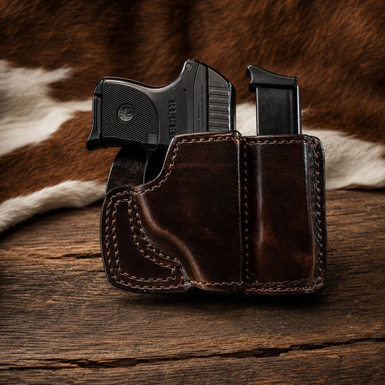 Compact pistol holster with magazine pouch.