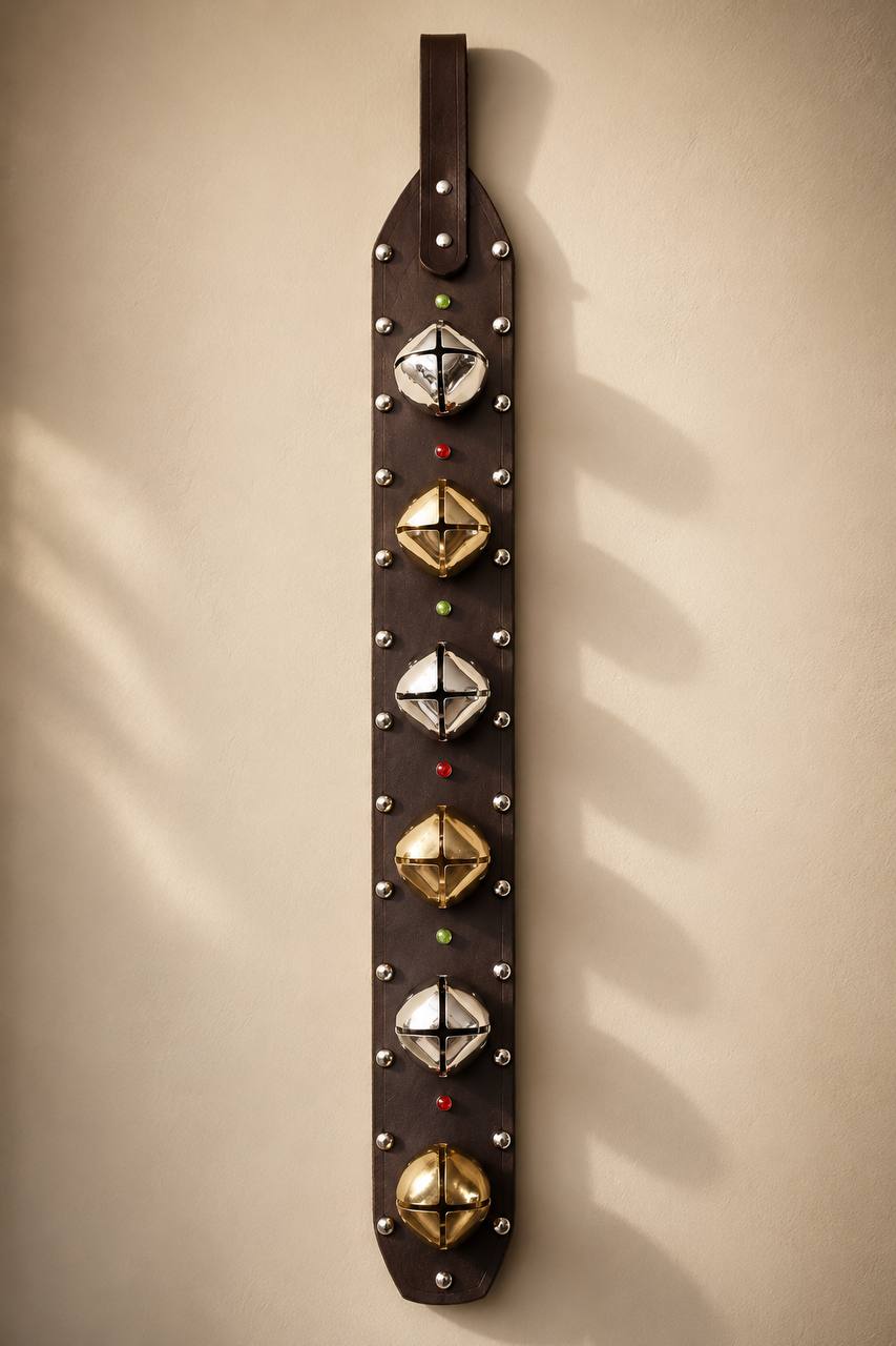 Leather jingle bell strap.