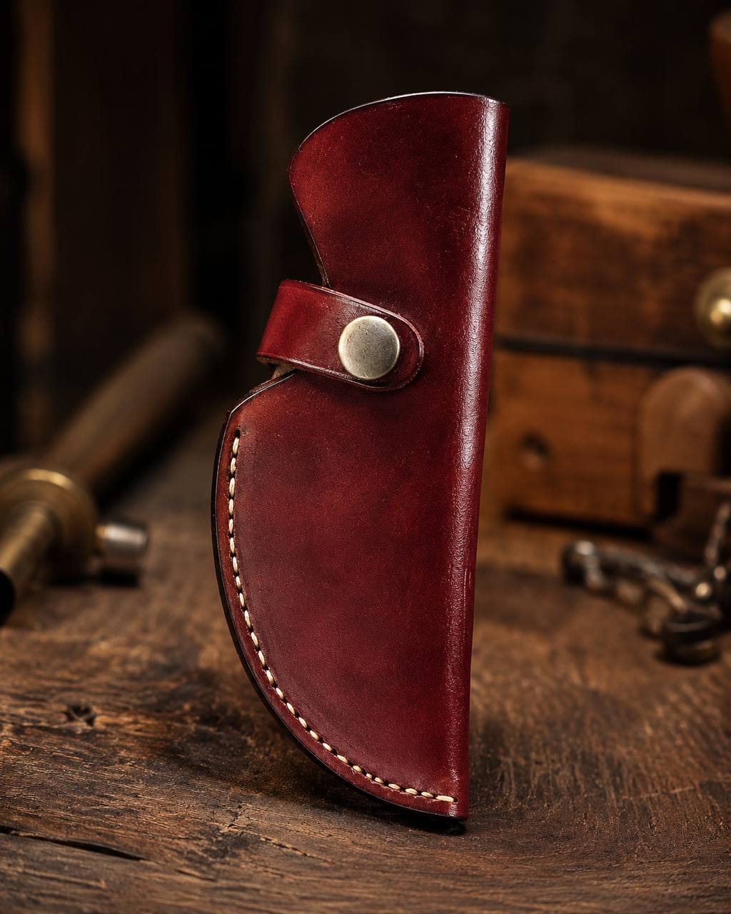 Red brown leather knife sheath.