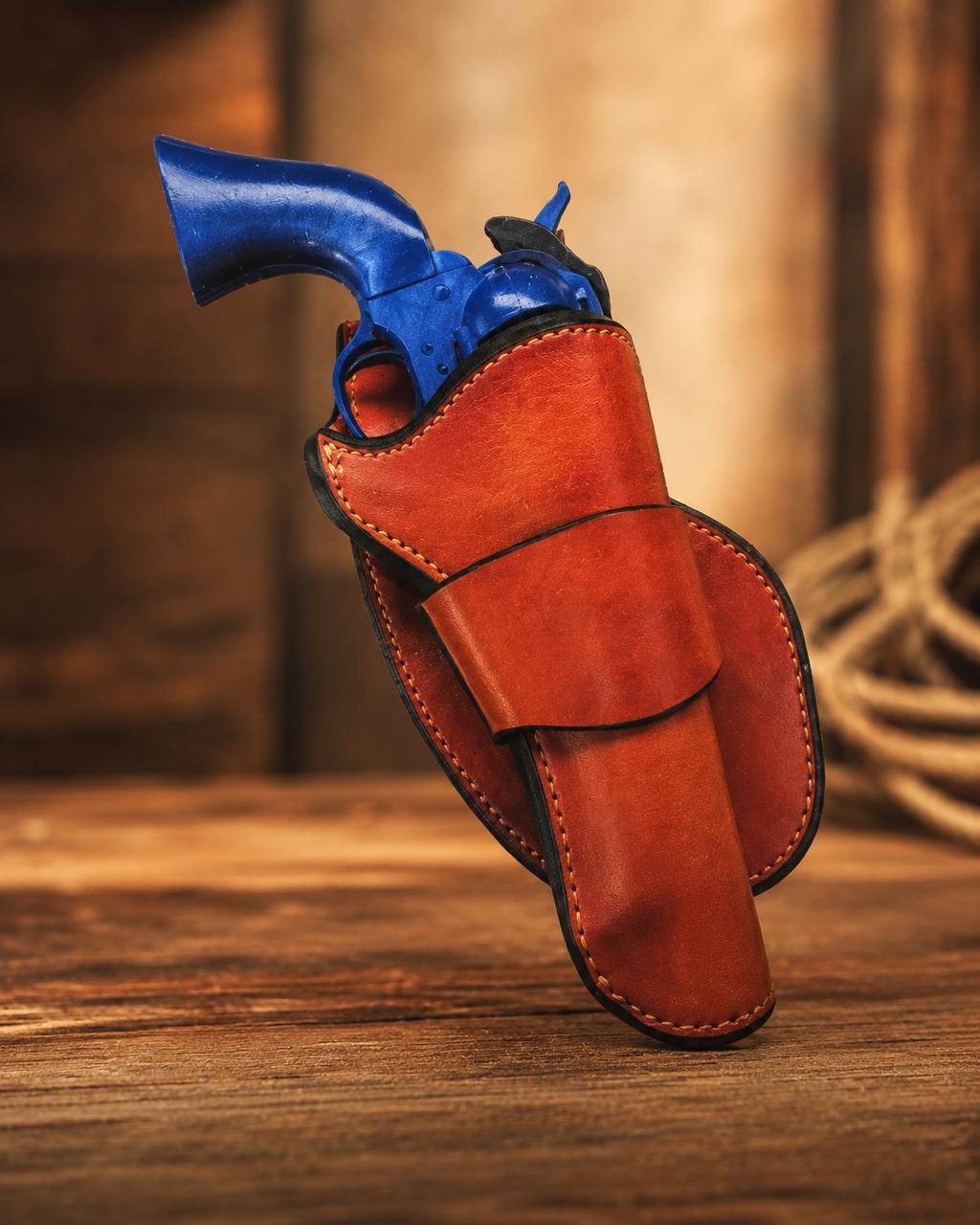 Red brown leather revolver holster.